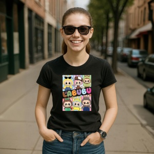 Tricou Labubu patrat culori, Unisex Dama si Barbat | Copii, Culoare Negru - Img 5