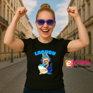 Tricou Labubu rechin, Unisex Dama si Barbat | Copii, Culoare Negru - Img 3