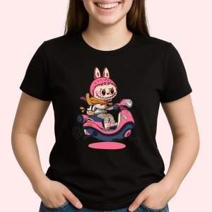 Tricou Labubu scuter roz, Unisex Dama si Barbat | Copii, Culoare Negru