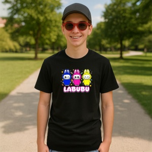 Tricou Labubu trio colorat, Unisex Dama si Barbat | Copii, Culoare Negru - Img 4