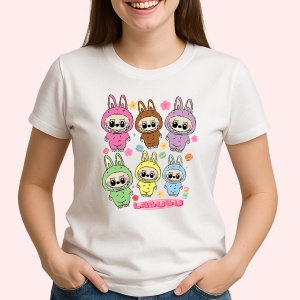 Tricou Labubu trio curcubeu, Unisex Dama si Barbat | Copii - Img 2