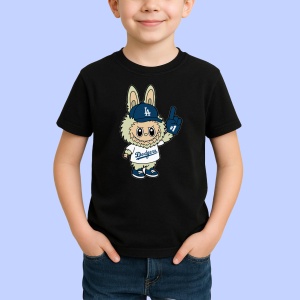 Tricou Labubu yankees albastru, Unisex Dama si Barbat | Copii, Culoare Negru - Img 2