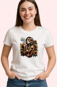 Tricou leopard girl smoking sunflowers, fata leopard fumand si floarea soarelui, Copii | Dama | Barbat - Img 4