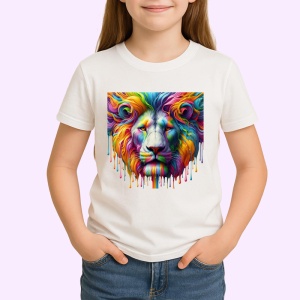 Tricou Leu alb cu coama colorata fundal alb Copii | Dama | Barbat