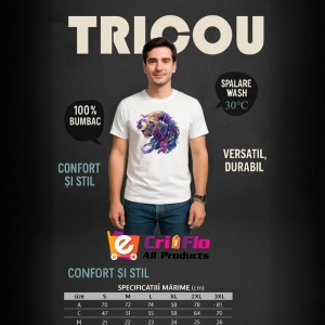 Tricou Leu cu coama colorata in vant fundal alb Copii | Dama | Barbat - Img 6