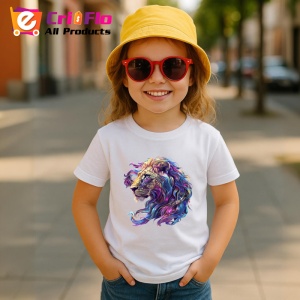 Tricou Leu cu coama colorata in vant fundal alb Copii | Dama | Barbat - Img 11