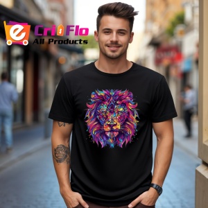 Tricou Leu in stil graffiti cu fundal alb Copii | Dama | Barbat, culoare negru - Img 6