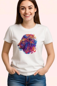 Tricou Leu in stil pictura digitala cu linii abstracte Copii | Dama | Barbat - Img 3