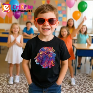 Tricou Leu in stil pictura digitala cu linii abstracte Copii | Dama | Barbat, culoare negru