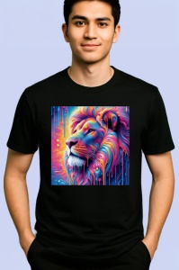 Tricou Leu pastelat in stil psihedelic fundal curat Copii | Dama | Barbat, culoare negru - Img 2