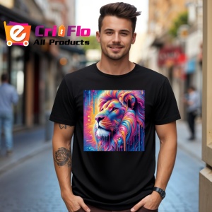 Tricou Leu pastelat in stil psihedelic fundal curat Copii | Dama | Barbat, culoare negru - Img 6