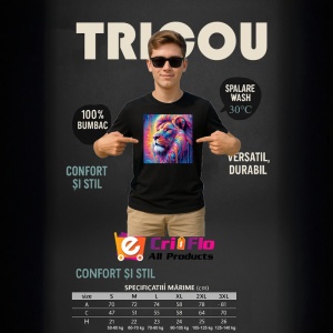 Tricou Leu pastelat in stil psihedelic fundal curat Copii | Dama | Barbat, culoare negru - Img 7