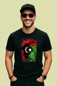 Tricou Libya Steag Splash Art, Copii | Dama | Barbat, culoare negru