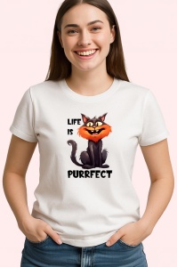 Tricou life is purrfect poster pisica zambitoare mesaj amuzant, Copii | Dama | Barbat
