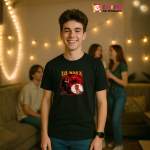 Tricou Lil Nas X - Red Theme, muzica POP, Dama | Barbat | Copii, Culoare Negru - Img 8