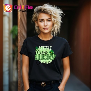 Tricou Little Miss Lucky Charm Text Verde Trifoi, din bumbac 100%, tricou negru Copii | Dama | Barbat - Img 8