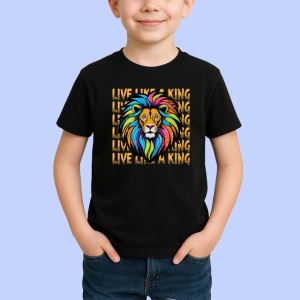 Tricou Live Like A King Leu Coama Curcubeu V2, din bumbac 100%, tricou negru Copii | Dama | Barbat