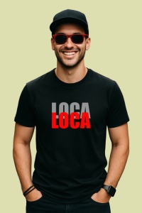 Tricou Loca Loca Text Rosu Si Negru Design Modern, din bumbac 100%, tricou negru Copii | Dama | Barbat - Img 2