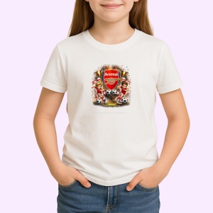 Tricou Logo Arsenal Fotbal Tunari Design Sportiv, din bumbac 100% , tricou alb pentru Copii | Dama | Barbat - Img 1