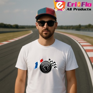 Tricou Logo Peugeot Negru Cu Steaguri | Unisex Dama si Barbat