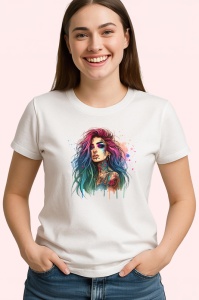 Tricou long rainbow hair tattoo girl, fata cu par lung curcubeu si tatuaje, Copii | Dama | Barbat