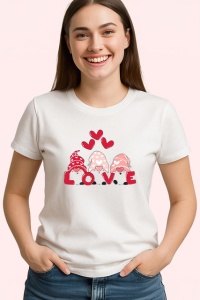 Tricou Love Gnomi Indragostiti Inimi Rosii, din bumbac 100% , tricou alb pentru Copii | Dama | Barbat - Img 3