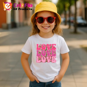 Tricou Love Love Love Text Roz Pattern Inimi V1, din bumbac 100% , tricou alb pentru Copii | Dama | Barbat - Img 5