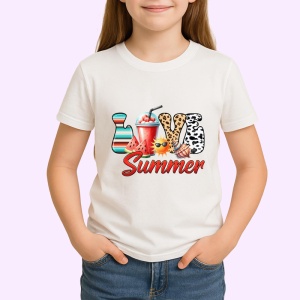 Tricou LOVE Summer cu bautura, scoici si ochelari de soare Copii | Dama | Barbat Barbat - Img 4