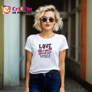 Tricou Love To Be Myself Text Colorat Inimi V1, din bumbac 100% , tricou alb pentru Copii | Dama | Barbat - Img 8