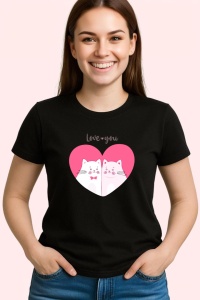Tricou Love You Kitty, din bumbac 100%, tricou negru, Dama | Barbat - Img 3