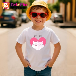 Tricou Love You Pisici Albe Inima Roz Fundal Alb, din bumbac 100% , tricou alb pentru Copii | Dama | Barbat - Img 4