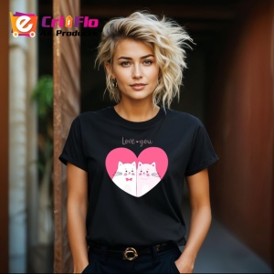 Tricou Love You Pisici Albe Inima Roz Fundal Alb, din bumbac 100%, tricou negru Copii | Dama | Barbat - Img 8