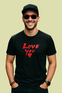 Tricou Love You Scris Artistic Rosu Pe Alb, din bumbac 100%, tricou negru Copii | Dama | Barbat