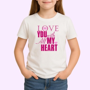 Tricou Love You With All My Heart Mesaj Roz, din bumbac 100% , tricou alb pentru Copii | Dama | Barbat - Img 2
