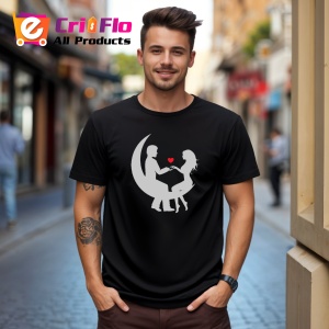 Tricou Loving Couple Moon, din bumbac 100%, tricou negru, Dama | Barbat - Img 3