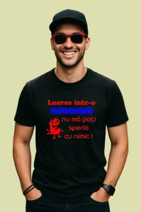 Tricou lucrez intr o gradinita nu ma poti speria cu nimic mesaj educator comic, Copii | Dama | Barbat , tricou negru - Img 2