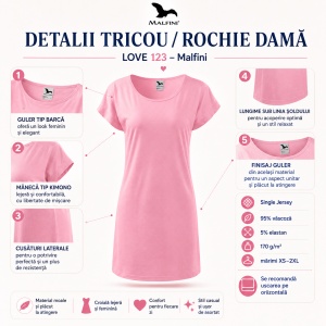 Tricou Lung Tip Rochie Damă Malfini Love 123, Roz, 95% Vâscoză, Croială Lejeră, Guler Tip Barcă, XS–2XL - Img 12