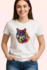 Tricou Lup colorat in stil pop art fundal alb Copii | Dama | Barbat