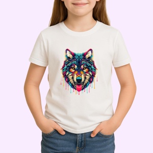 Tricou Lup realist cu efecte multicolore si limba scoasa Copii | Dama | Barbat - Img 4