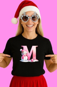 Tricou M Litera Craciun Roz Cu Om De Zapada Fulgi De Zapada, din bumbac 100% Copii | Dama | Barbat - Img 3