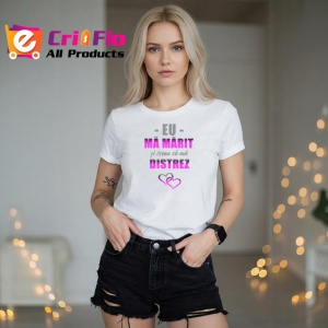 Tricou Ma Marit Distrez Inimi Roz, din bumbac 100% , tricou alb pentru Dama - Img 3