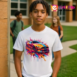Tricou Masina de curse in miscare graffiti colorat Copii | Dama | Barbat - Img 5