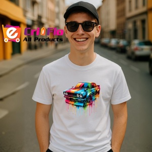 Tricou Masina sport retro cu vopsea picurata fundal alb Copii | Dama | Barbat - Img 5