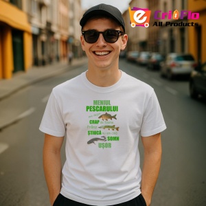 Tricou Meniul Pescarului Funny, din bumbac 100%, tricou alb, Dama | Barbat