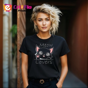 Tricou Meow Lovers Pisica Alba Draguta Ilustratie, din bumbac 100%, tricou negru Copii | Dama | Barbat - Img 8