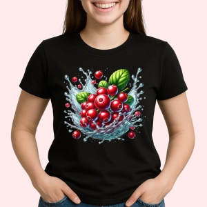 Tricou Merisoare si val acvatic, Fructe, Copii | Dama, culoare negru - Img 2