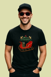 Tricou Merry Christmas Sanie, din bumbac 100%, tricou negru, Dama | Barbat