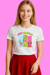 Tricou Merry Grinchmas Four Panel Pastel, din bumbac 100%, tricou alb, Copii | Dama | Barbat - Img 3