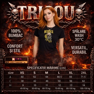 Tricou Metallica Craniu Mecanic Vintage, din bumbac 100%, tricou negru, Dama | Barbat - Img 6