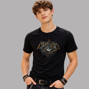 Tricou Metallica Logo Metal Stil Industrial, din bumbac 100%, tricou negru, Dama | Barbat - Img 2